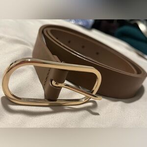 NEW Elegant Coffee Brown Leather Belt with Gold Buckle Genuine Leather Size M
